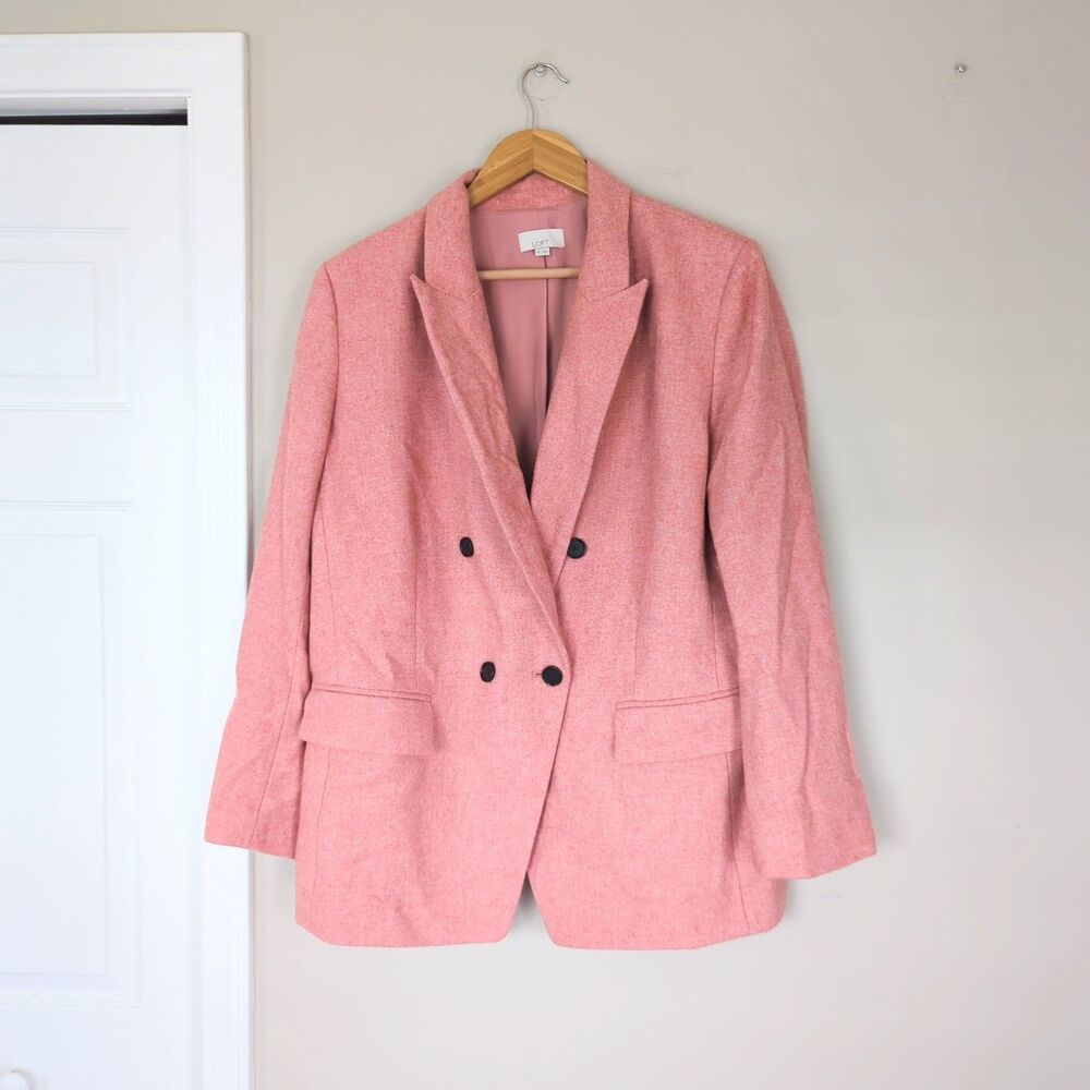 LOFT Pink Wool Blend Blazer Jacket Size 18 Office Corporate Workwear Plus Girly